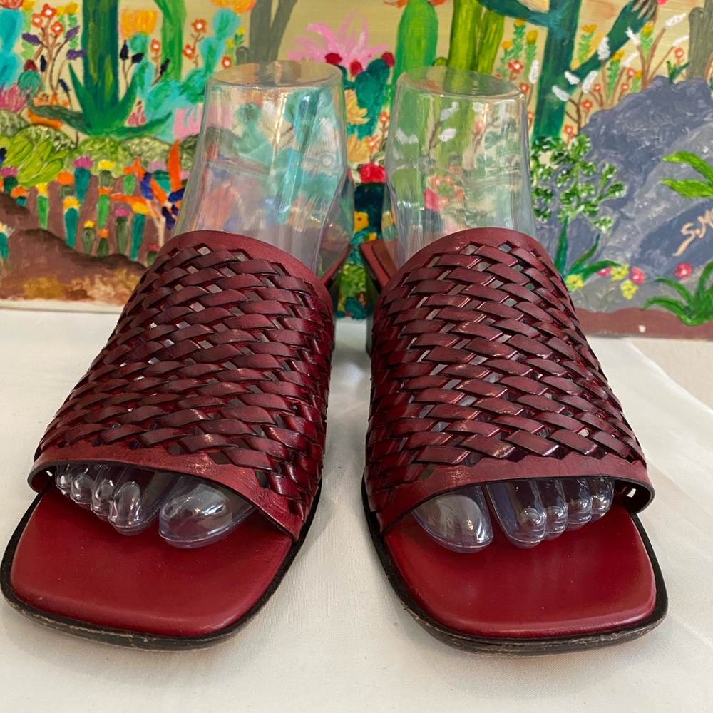 Cole Haan Women's Slide Woven Leather Block Sandals, Burgundy, Size 7B - Picture 3 of 15